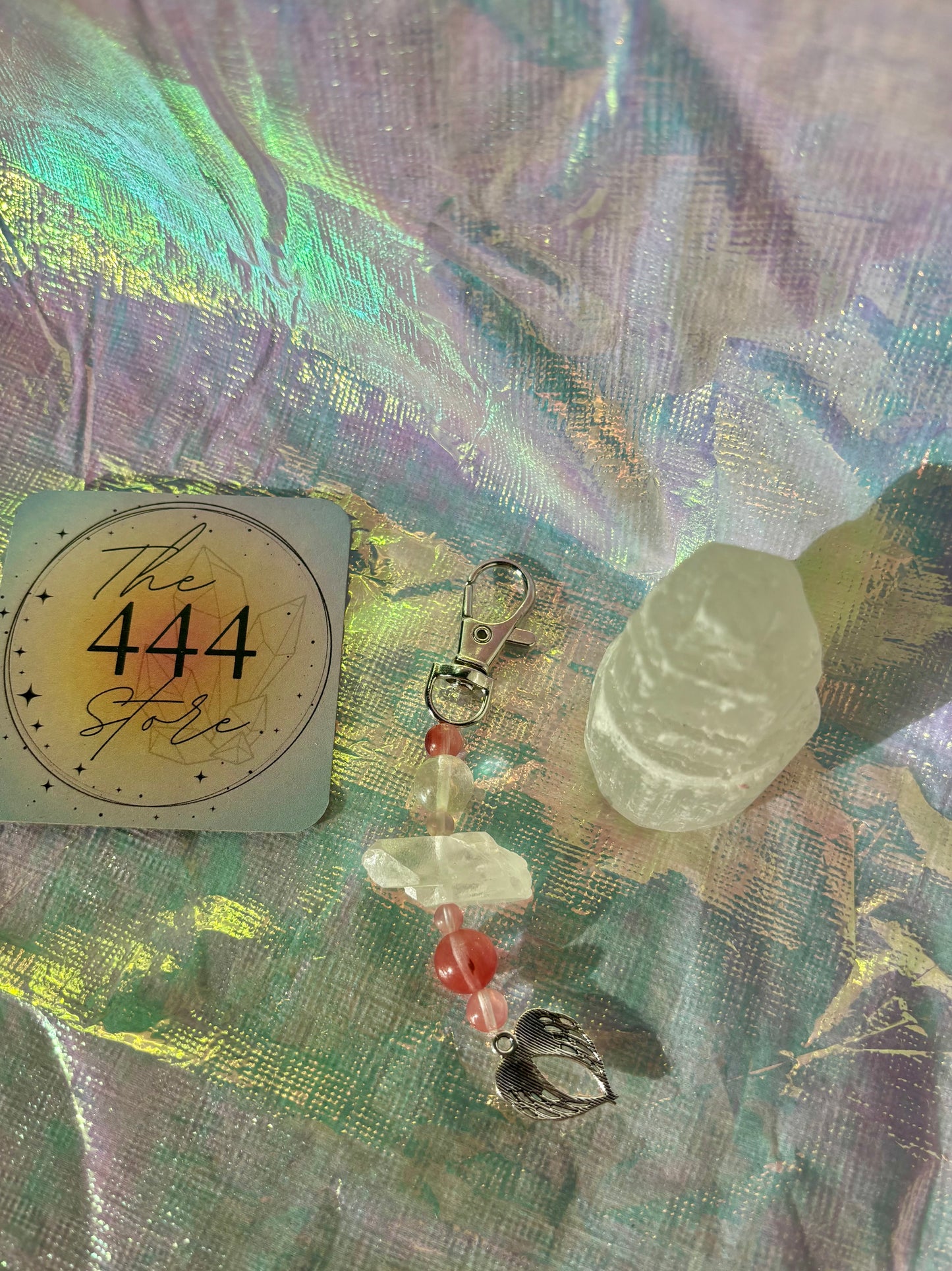 Watermelon Quartz Angel Wings Keychain