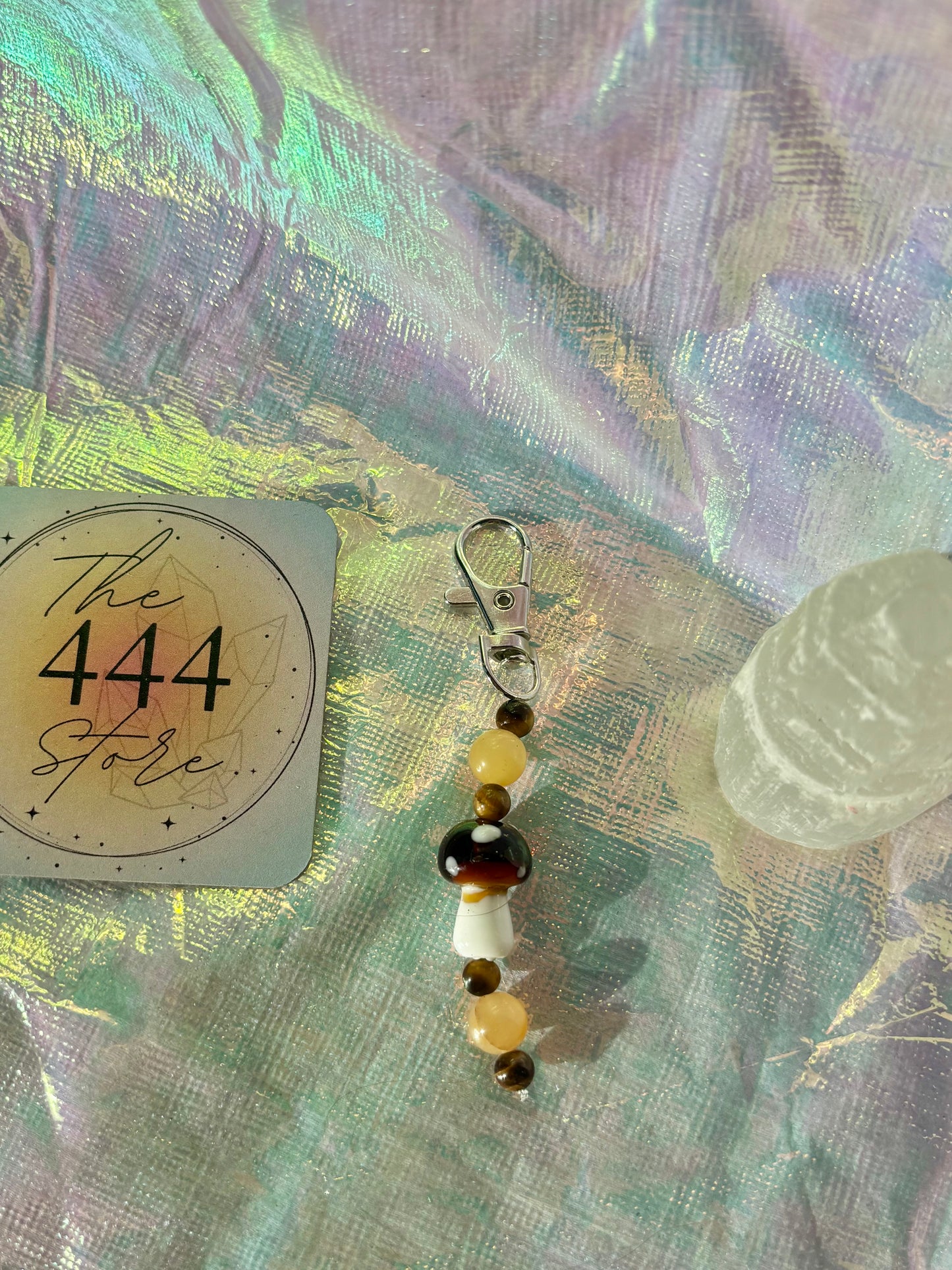 Citrine Tiger's Eye Mushroom Keychain