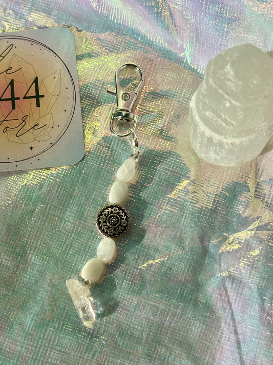 Moonstone + Clear Quartz Keychain