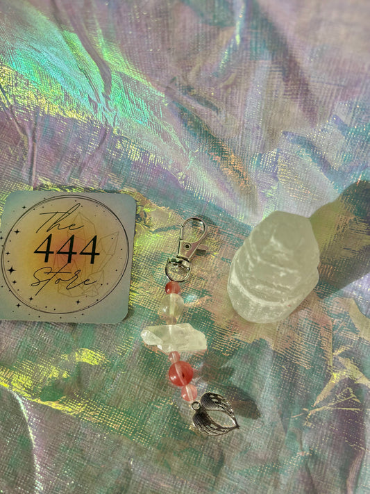 Watermelon Quartz Angel Wings Keychain