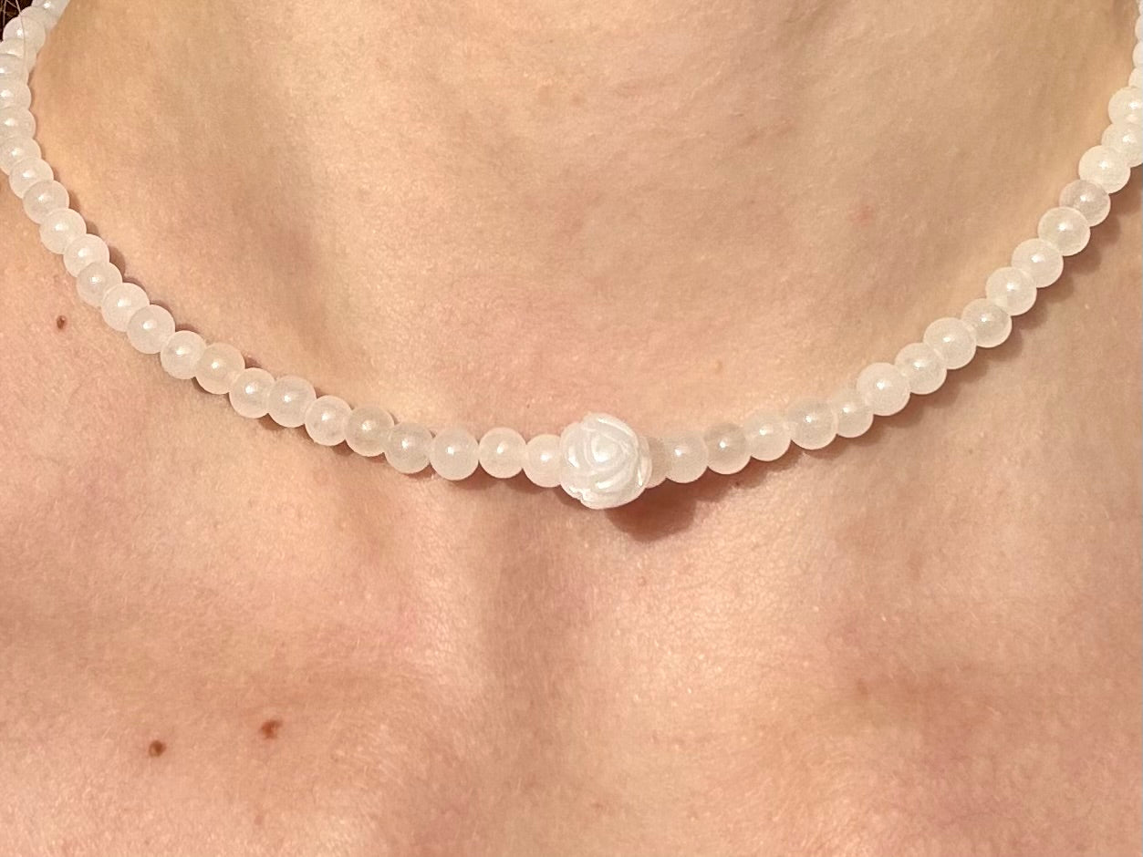 White Jade Rose Necklace