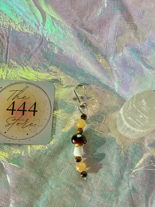 Citrine Tiger's Eye Mushroom Keychain