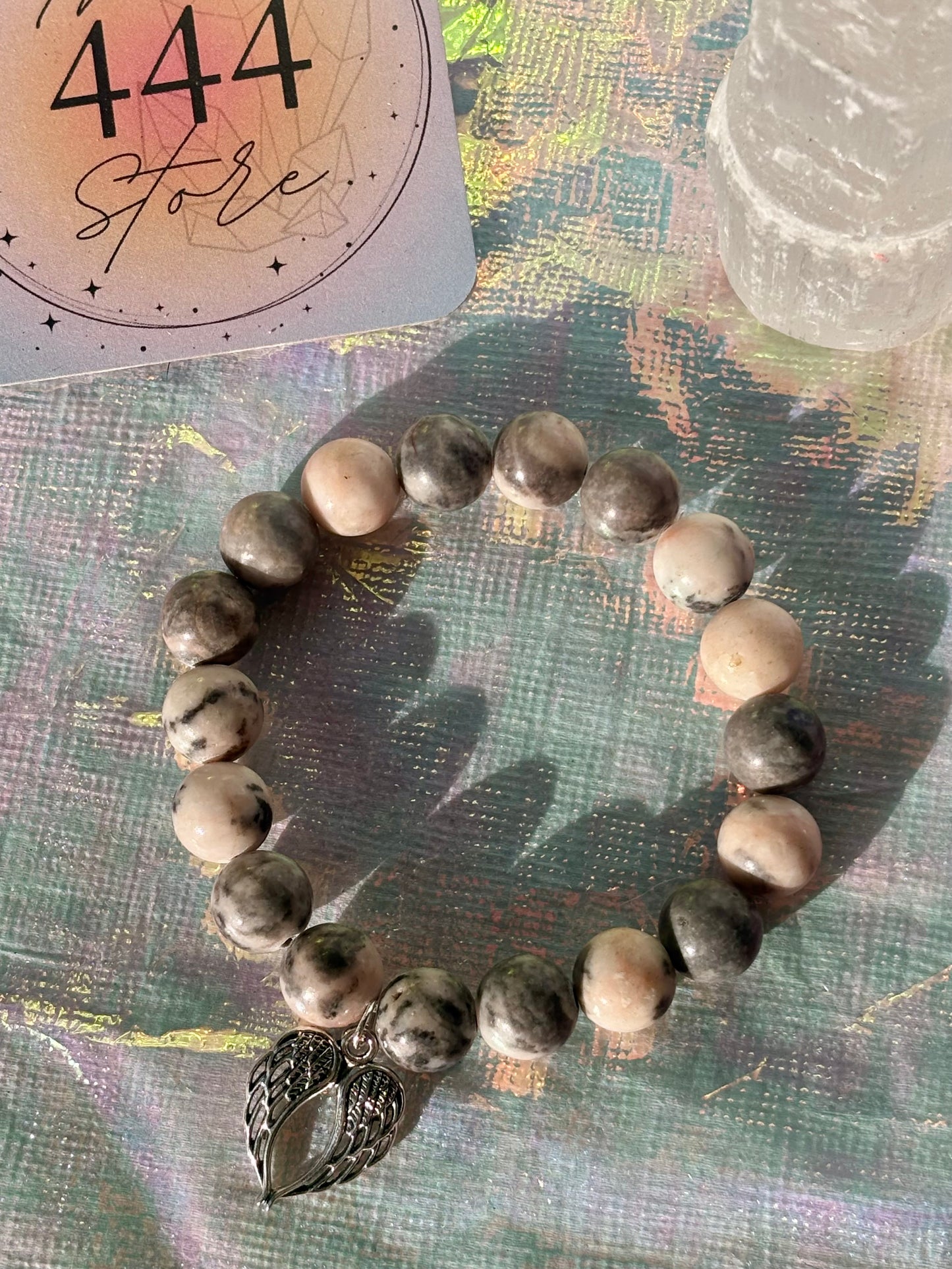 Pink Zebra Jasper Angel Wings Bracelet
