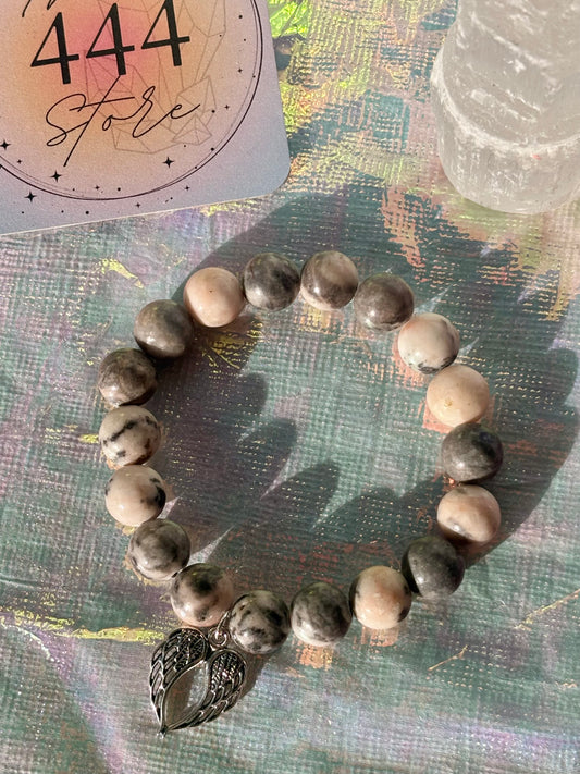 Pink Zebra Jasper Angel Wings Bracelet