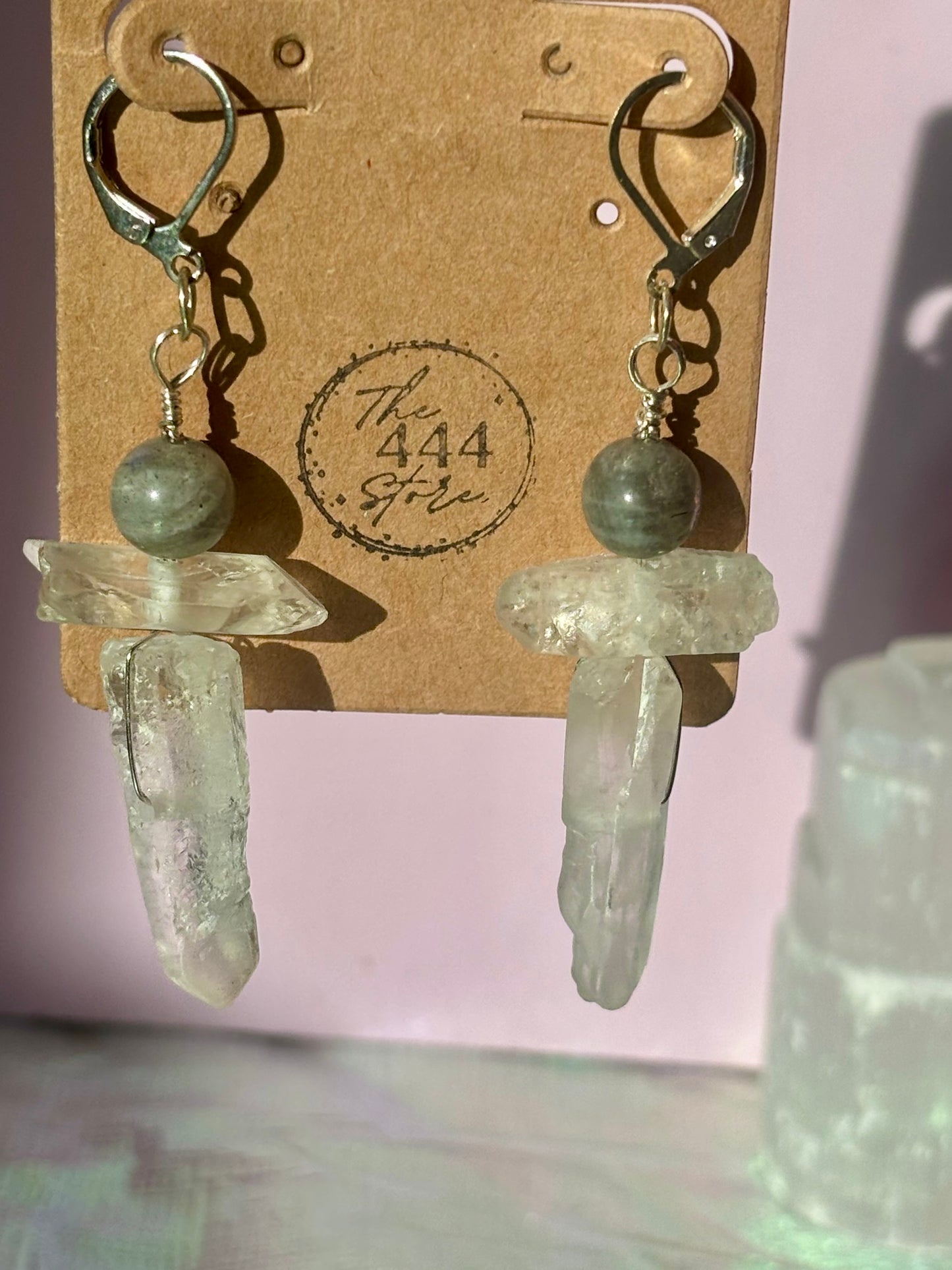 Labradorite Quartz "Cross" Earrings
