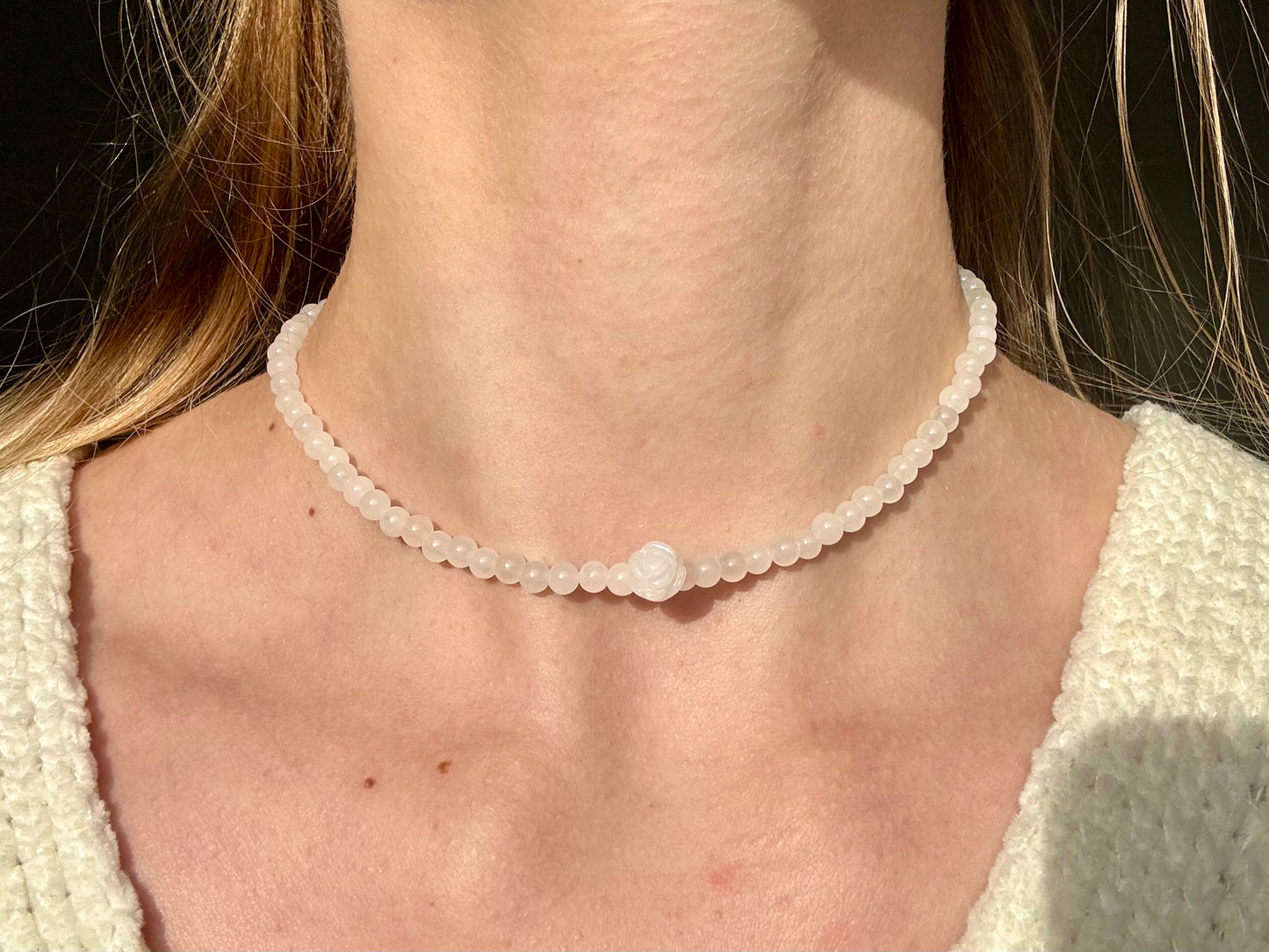 White Jade Rose Necklace