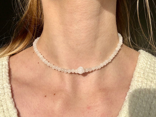 White Jade Rose Necklace