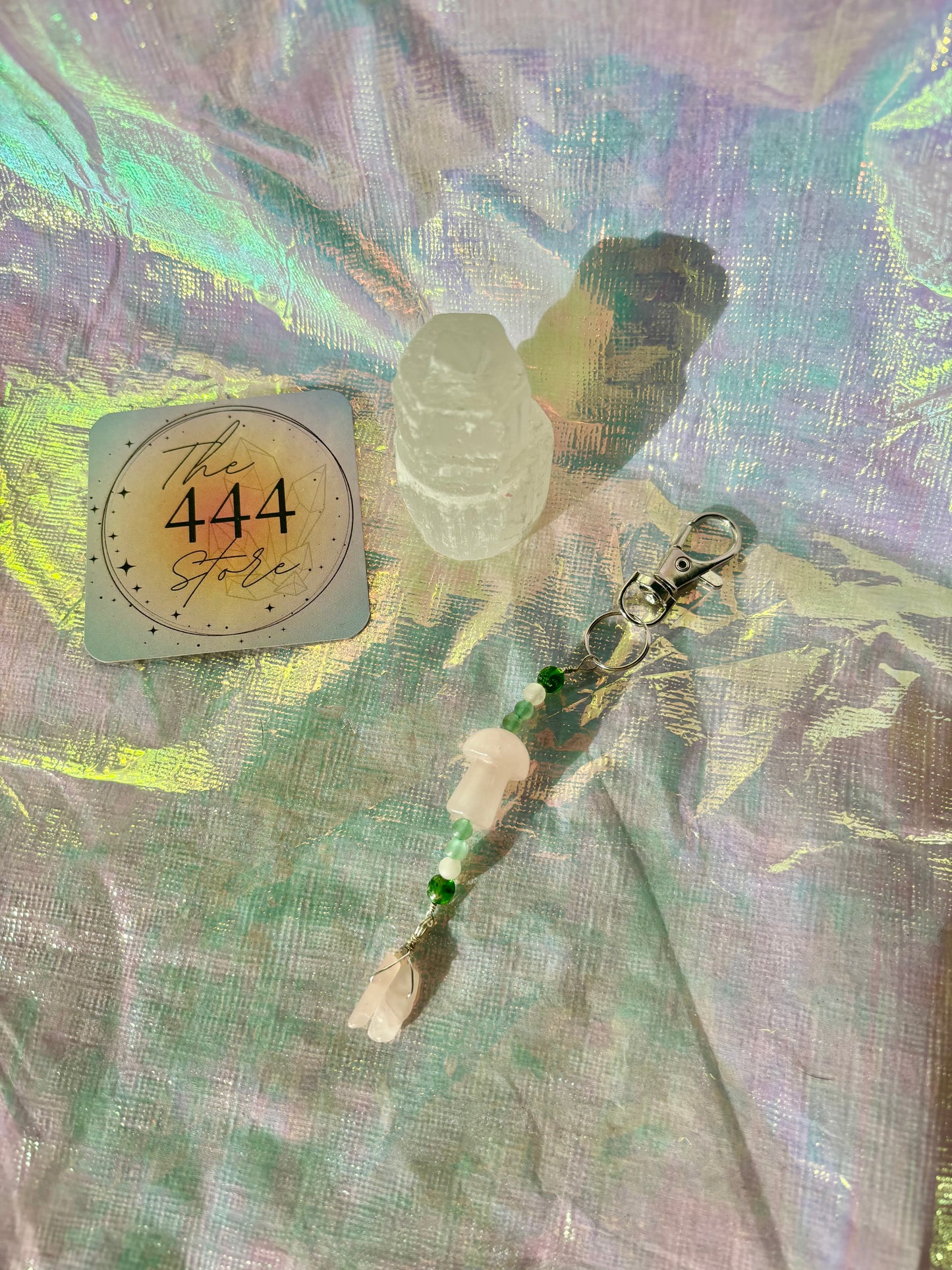 Rose Quartz Mushroom Keychain